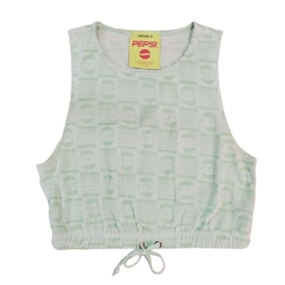 Forever 21 Pepsi Collaboration Mint Green Sleeveless Crop Top Sizes Medium - Picture 3 of 8